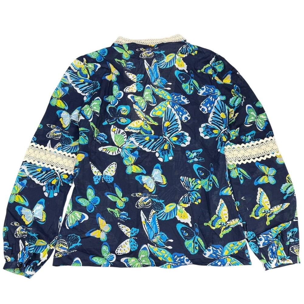 TORY BURCH Multicolor Butterfly Print Cotton Blouse Size Medium - Picture 5 of 6